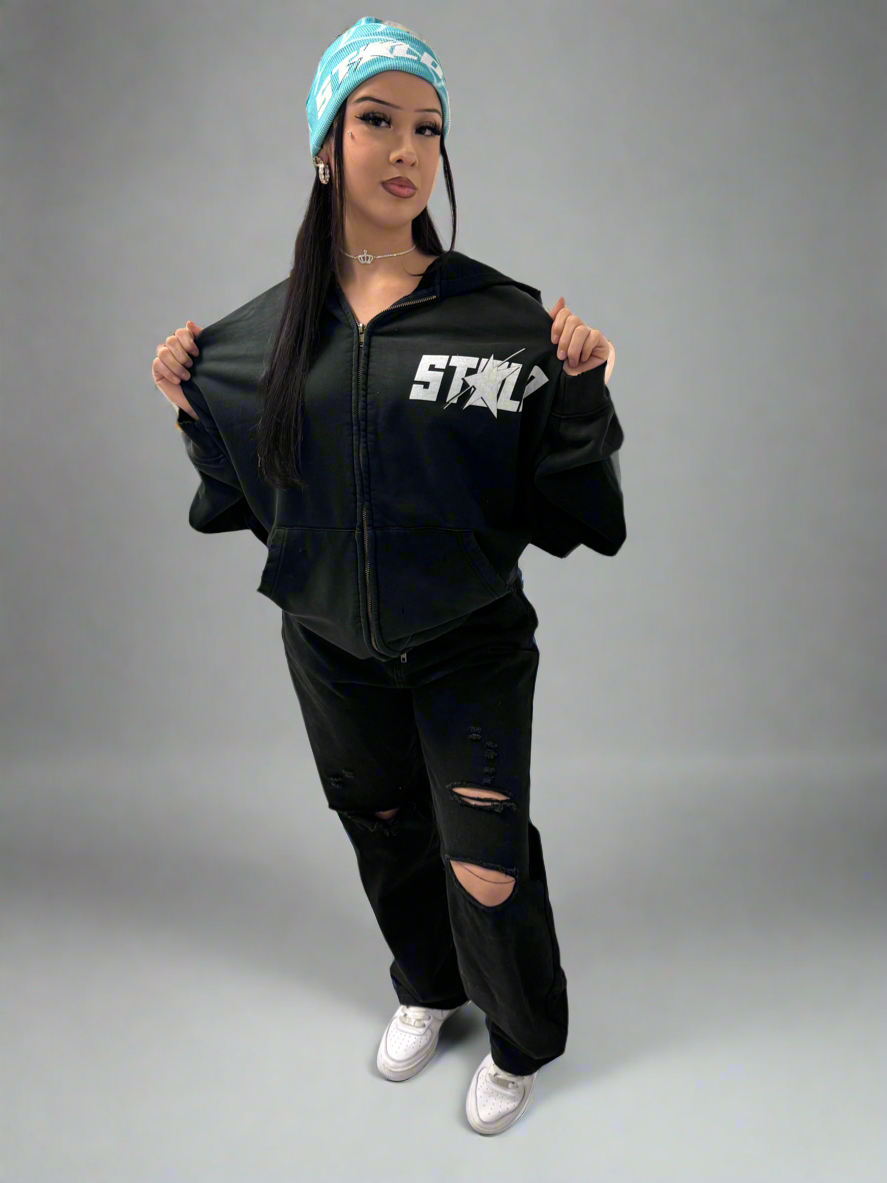 Stolo Clothing Co STARCHILD Pure Cotton Hand-Frayed Sun Faded Zip Hoodie