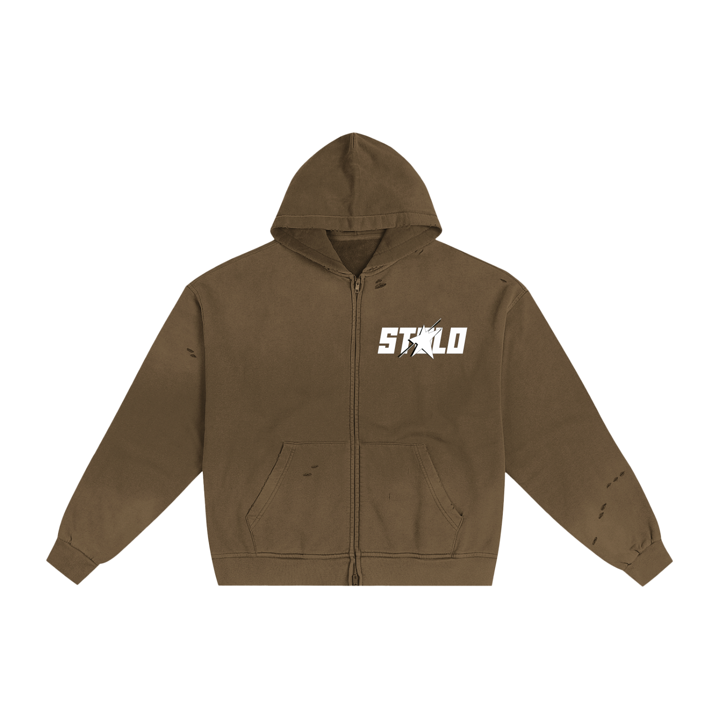 Limited Edition Stolo Clothing Co Still Shining Hand-Frayed Sun Faded Zip Up Hoodie