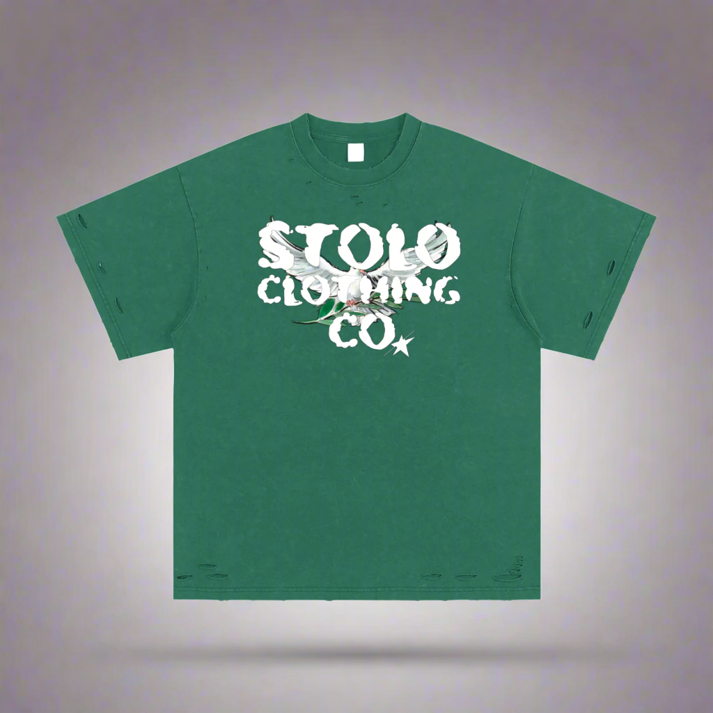 Limited Edition Stolo Clothing Co Birdies Heavyweight Snow Washed Hand-Frayed Tee