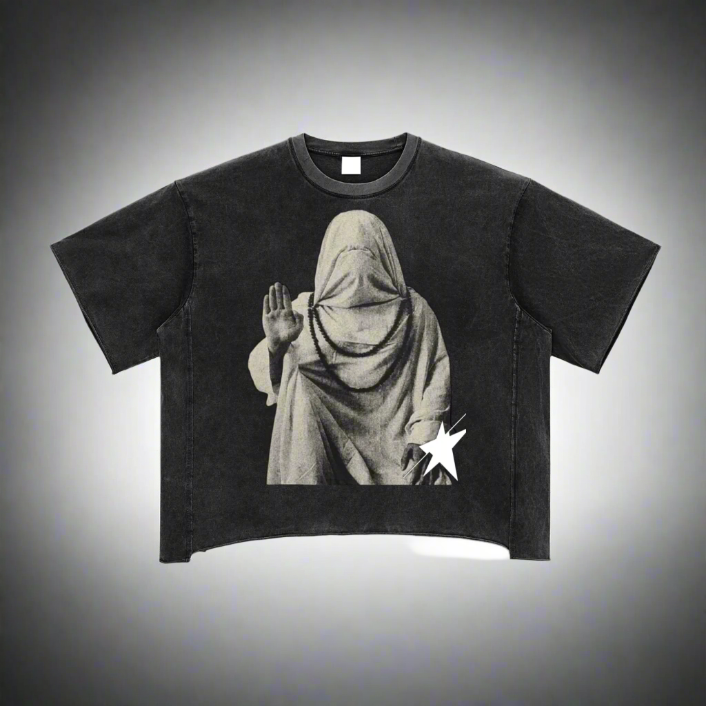 Stolo Clothing Co THE MASK Raw Edge Snow Washed Oversized Boxy Tee