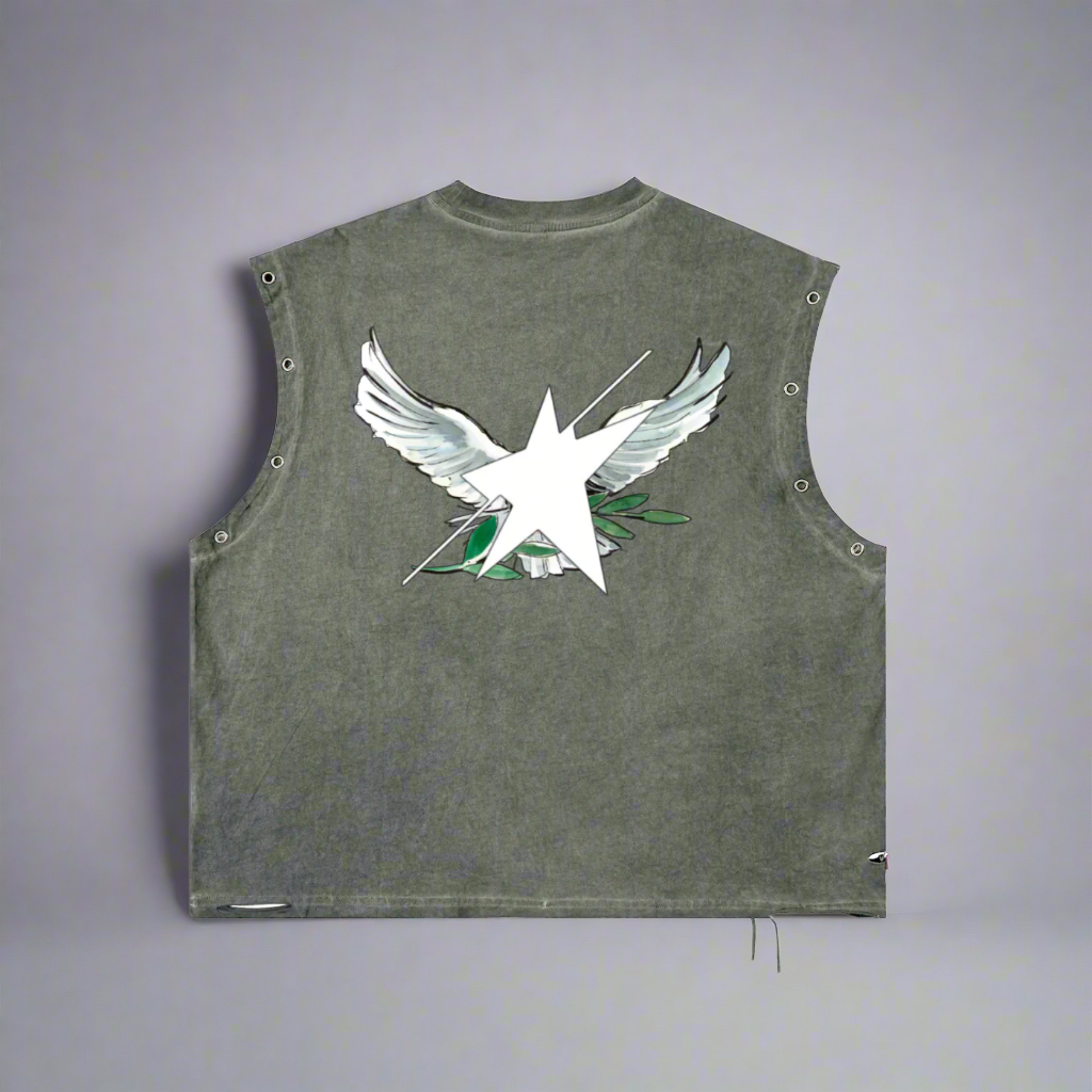 Stolo Clothing Co Birdies Distressed Grommet Eyelet Tank Top Tee