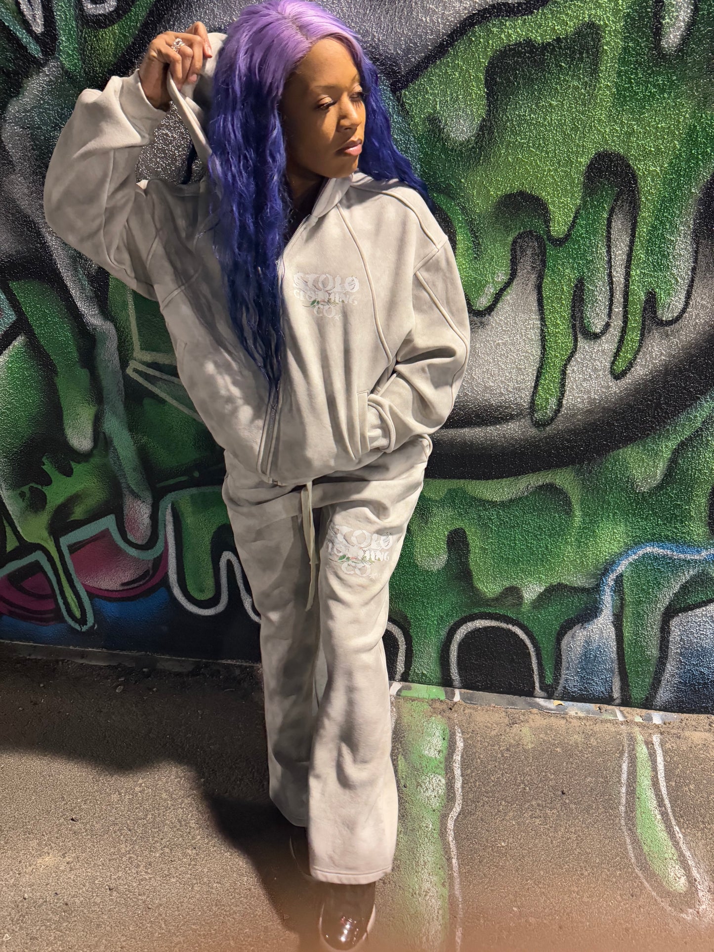 Stolo Clothing Co Birdies Dirty Washed Fleece Cropped Boxy Zip-Up Hoodie