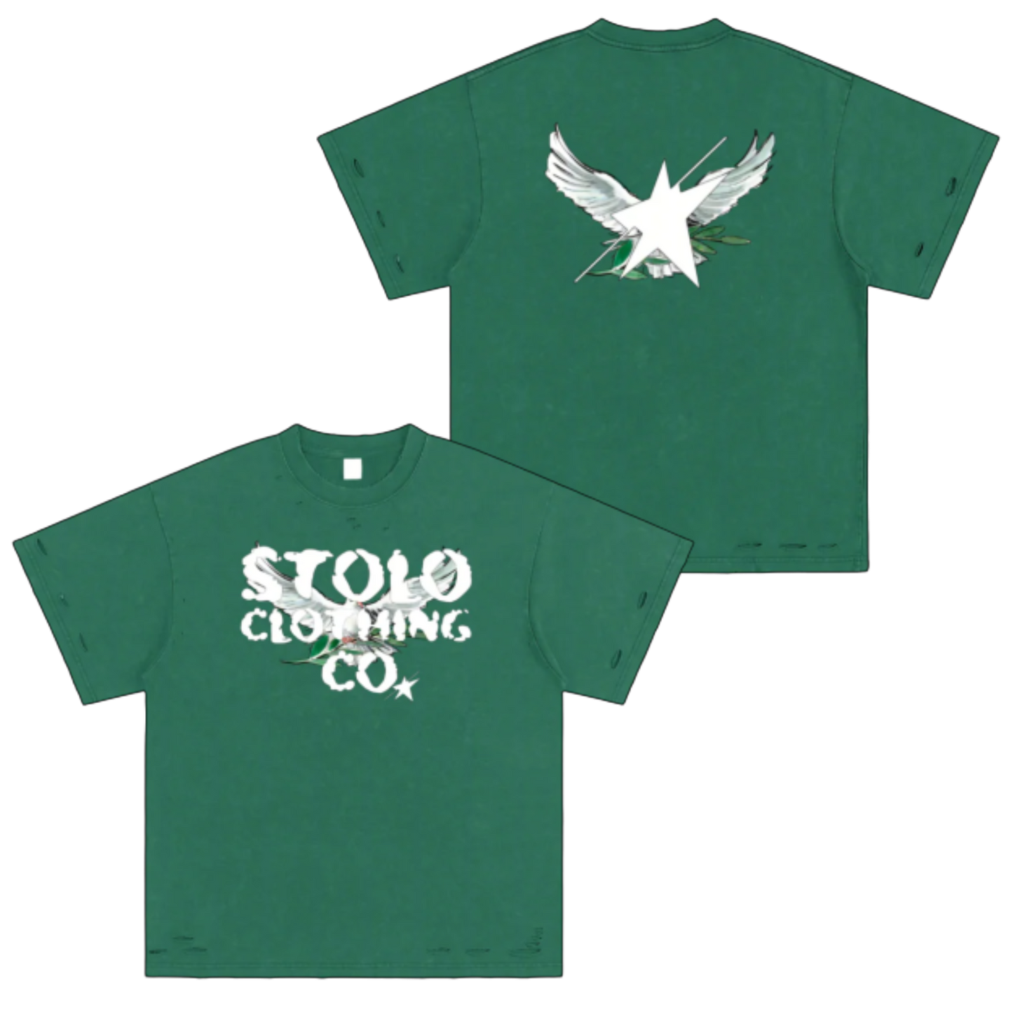 Limited Edition Stolo Clothing Co Birdies Heavyweight Snow Washed Hand-Frayed Tee