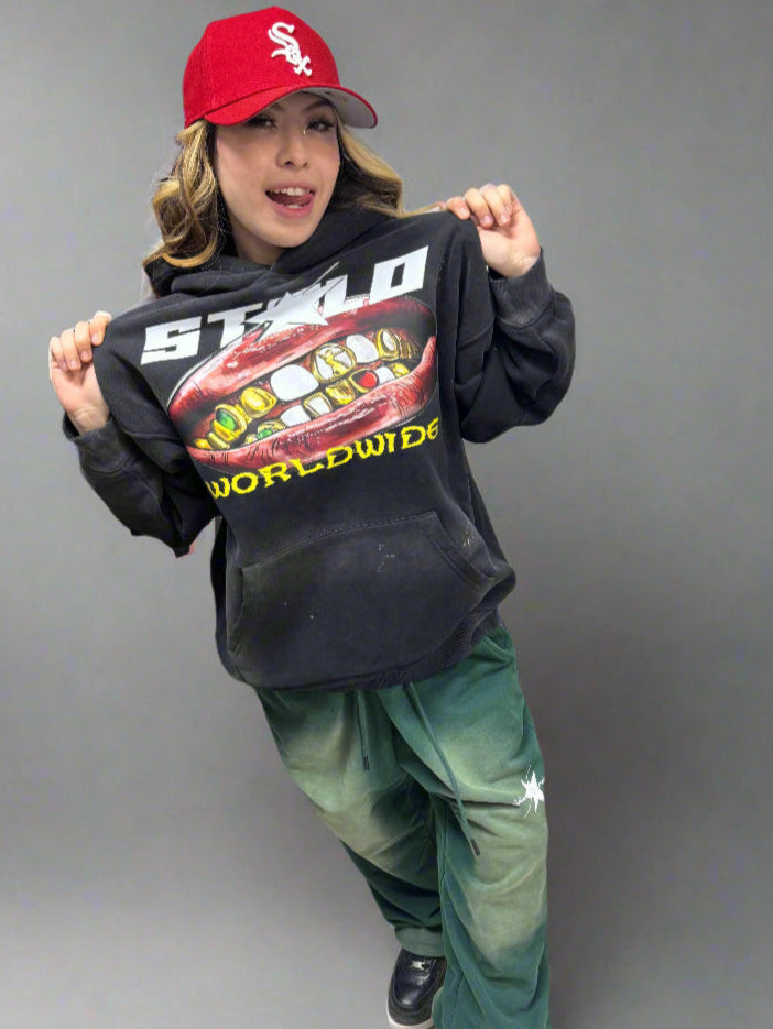 Limited Edition Stolo Clothing Co Smile Vintage Wash Frayed Fleece Hoodie