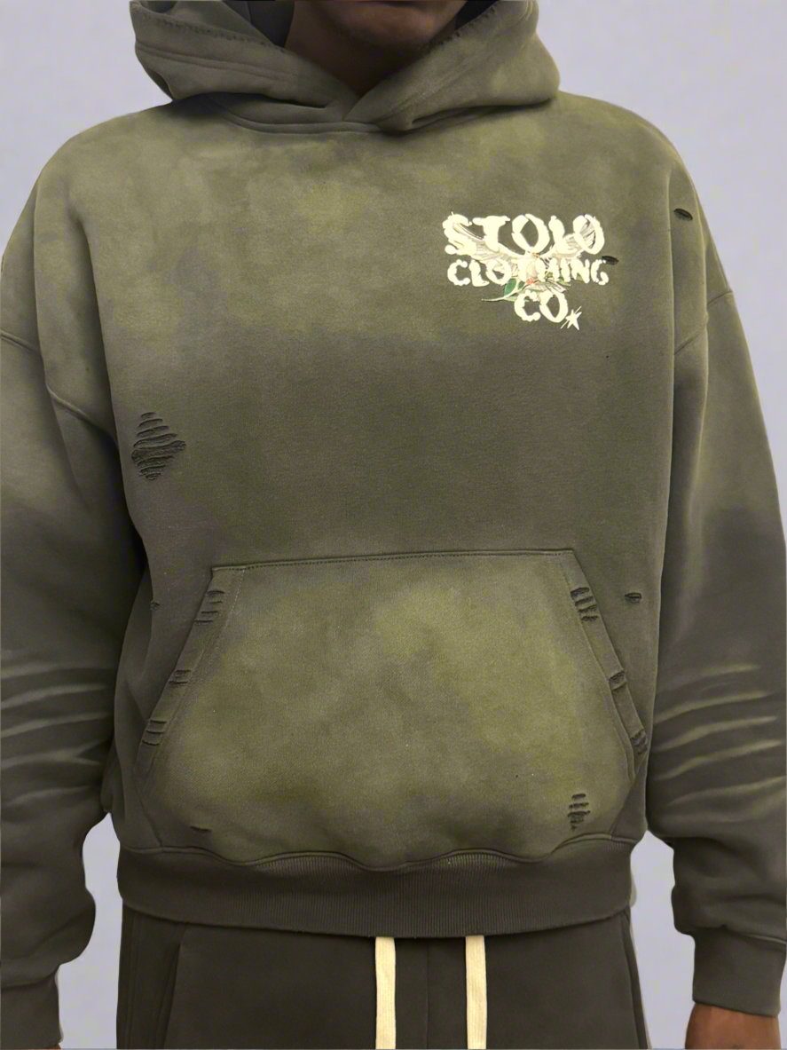 Stolo Clothing Co Birdies Hand-Frayed Sun Faded Boxy Hoodie