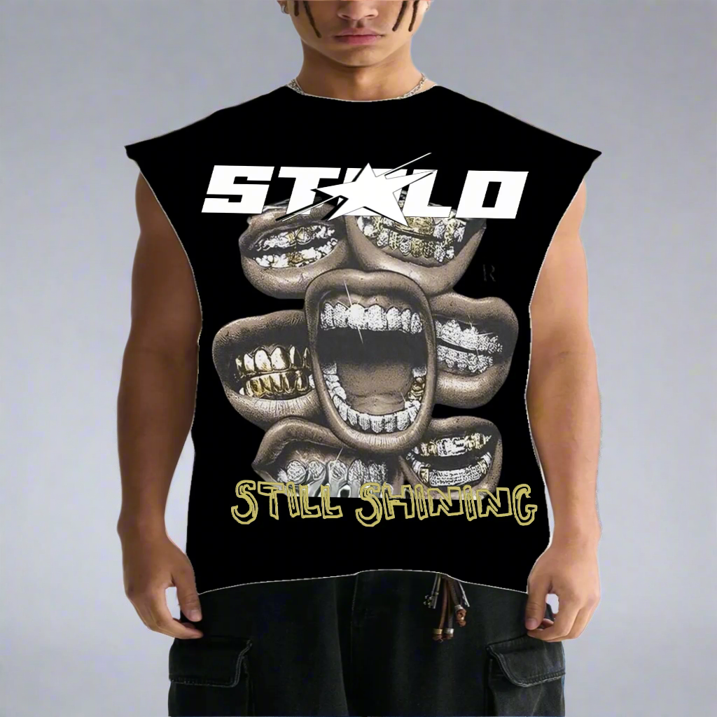 Limited Edition Stolo Clothing Co STILL SHINNING Raw Edge Cotton Tank Top Tee