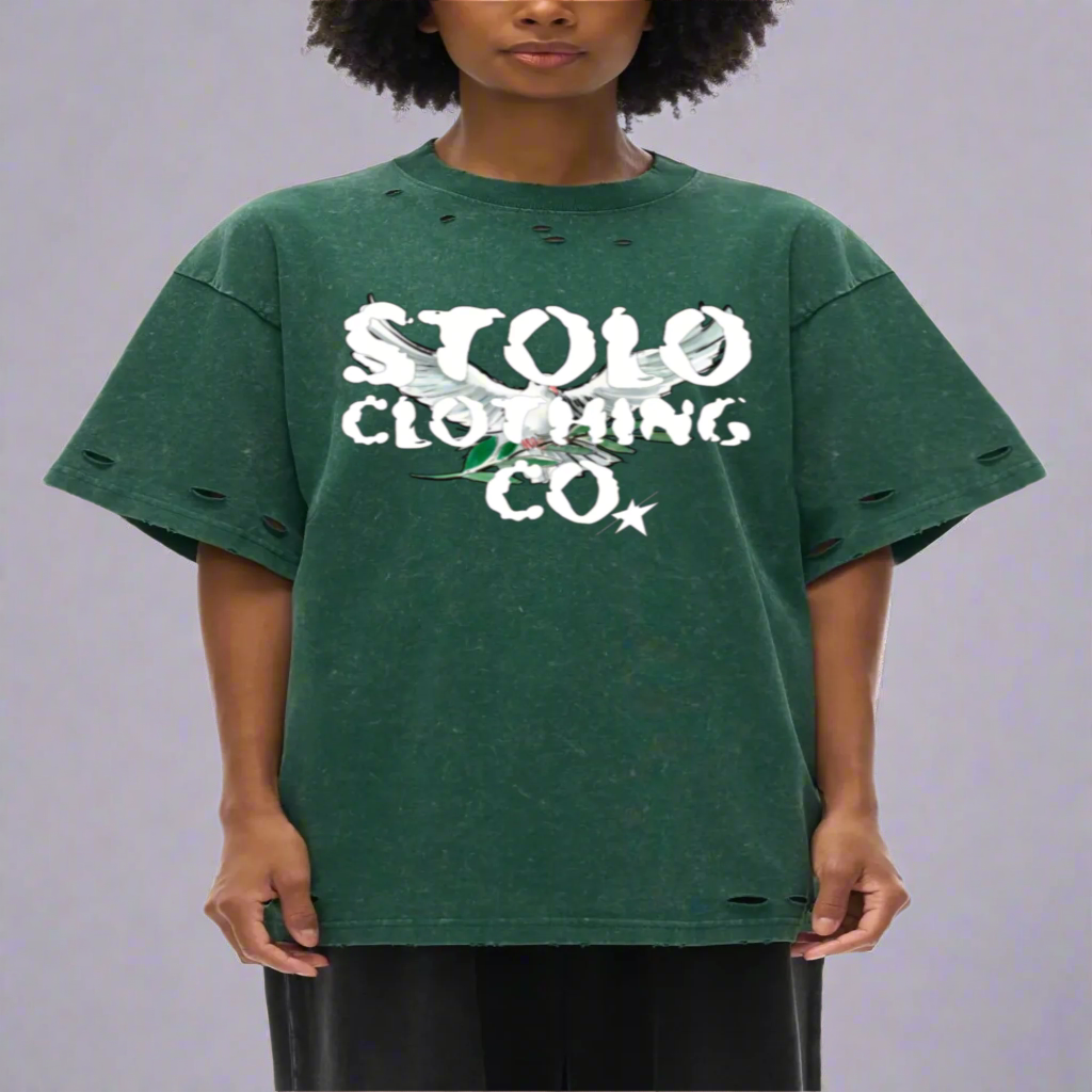 Limited Edition Stolo Clothing Co Birdies Heavyweight Snow Washed Hand-Frayed Tee