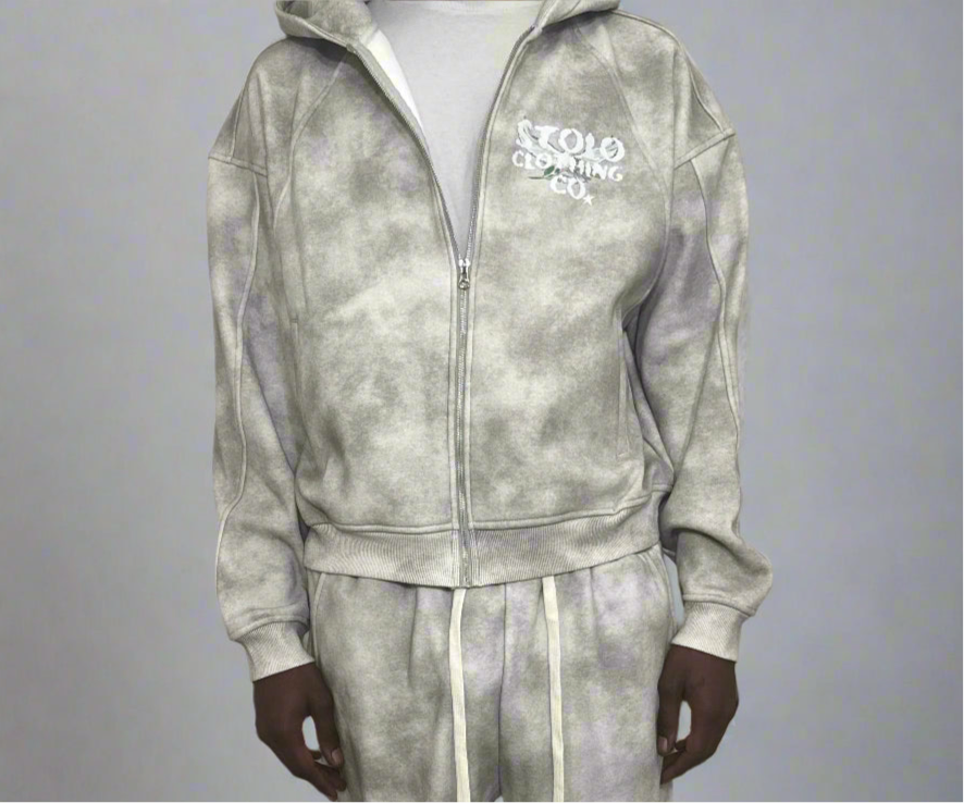 Stolo Clothing Co Birdies Dirty Washed Fleece Cropped Boxy Zip-Up Hoodie