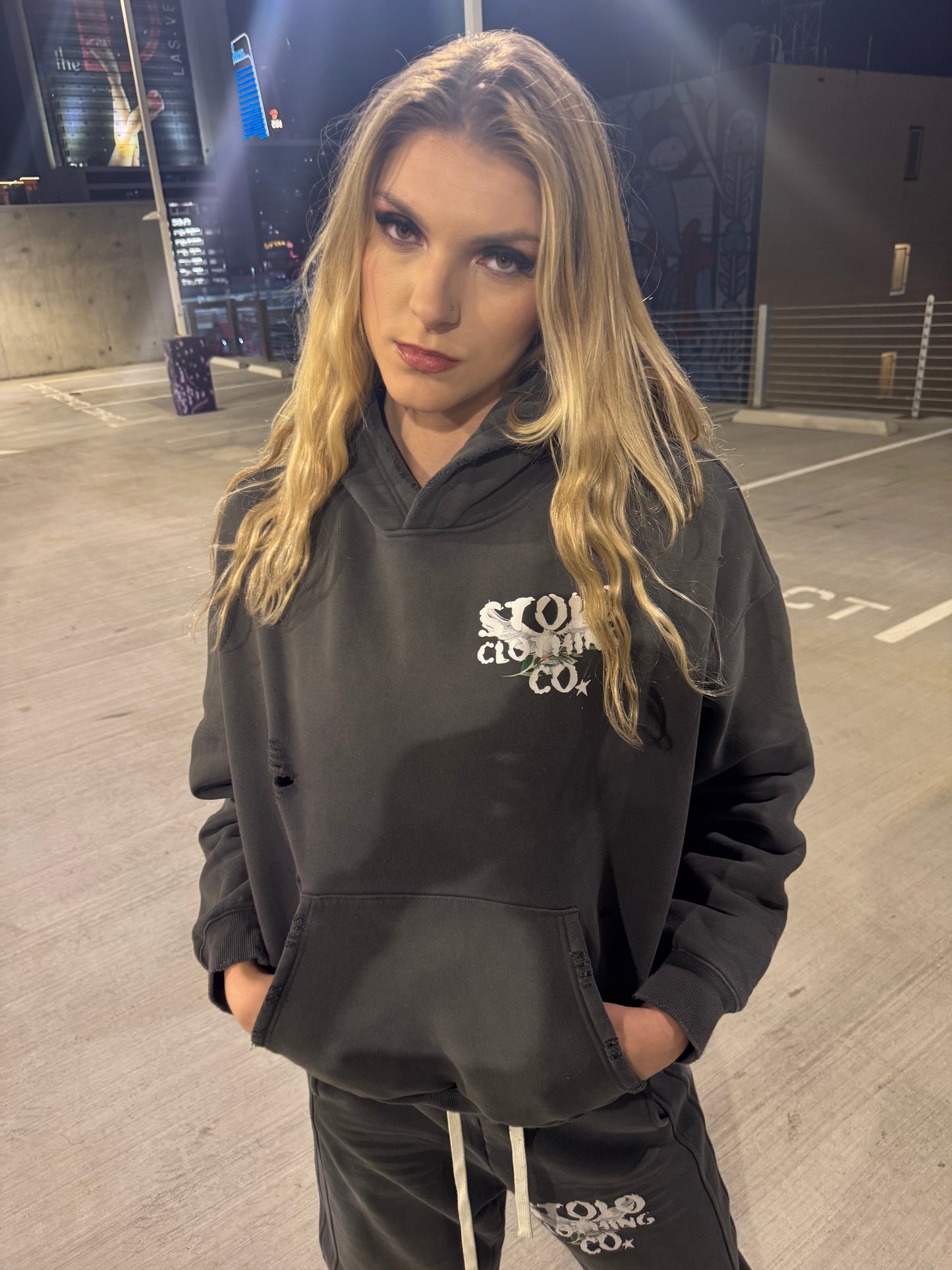 Stolo Clothing Co Birdies Hand-Frayed Sun Faded Boxy Hoodie