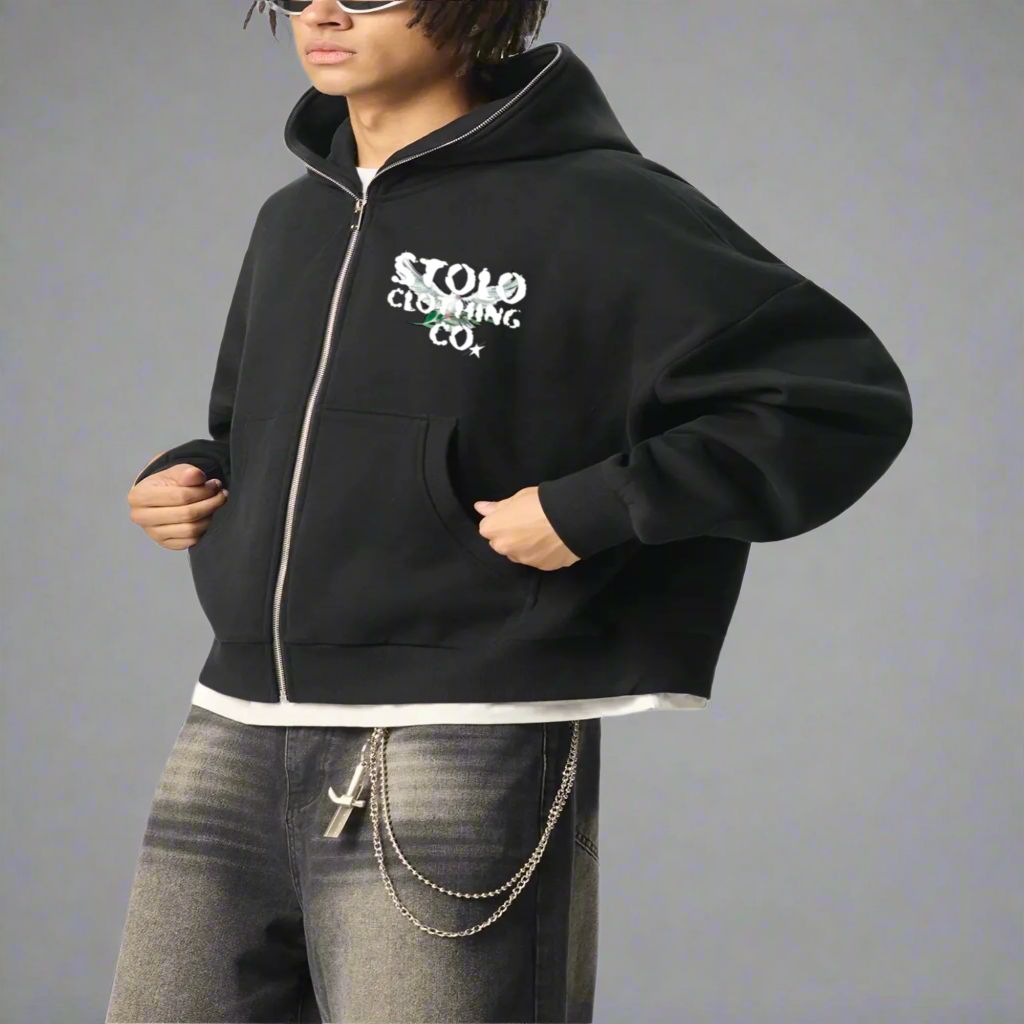 Stolo Clothing Co Birdies Fleece Full Zip-Up Boxy Hoodie