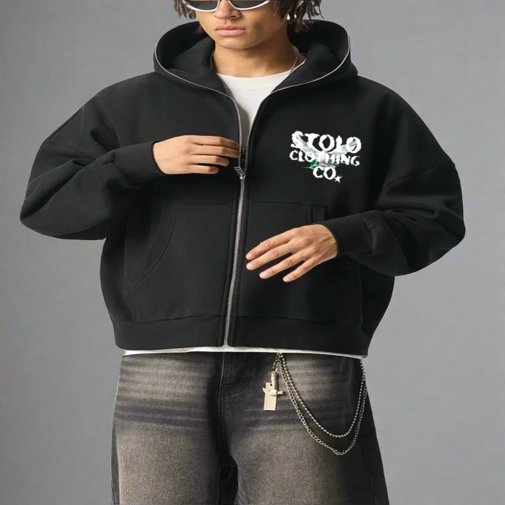 Stolo Clothing Co Birdies Fleece Full Zip-Up Boxy Hoodie