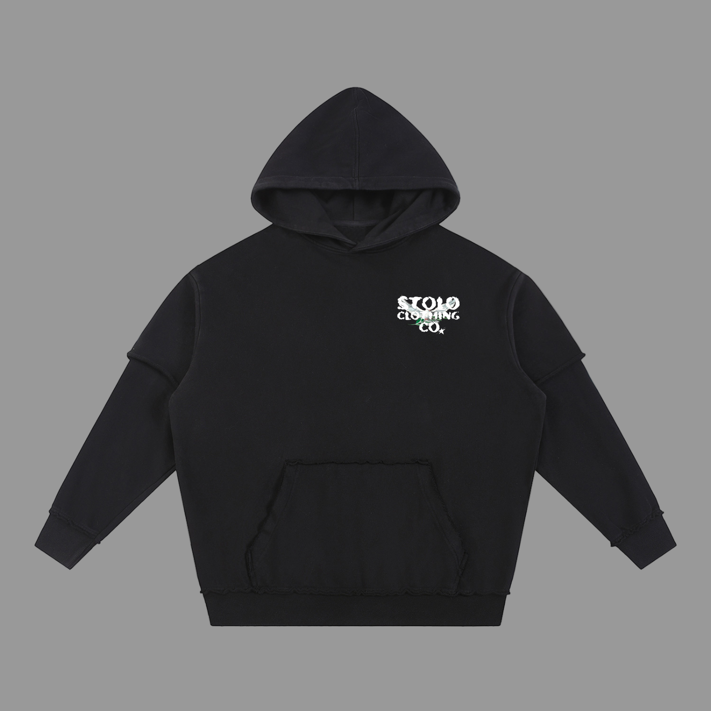 Stolo Clothing Co Birdies Hand Frayed Snow Washed Raw Edge Double Layered Hoodie