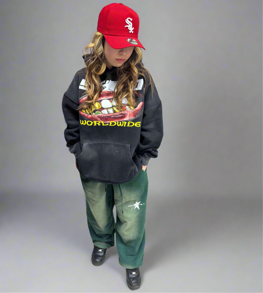 Limited Edition Stolo Clothing Co Smile Vintage Wash Frayed Fleece Hoodie