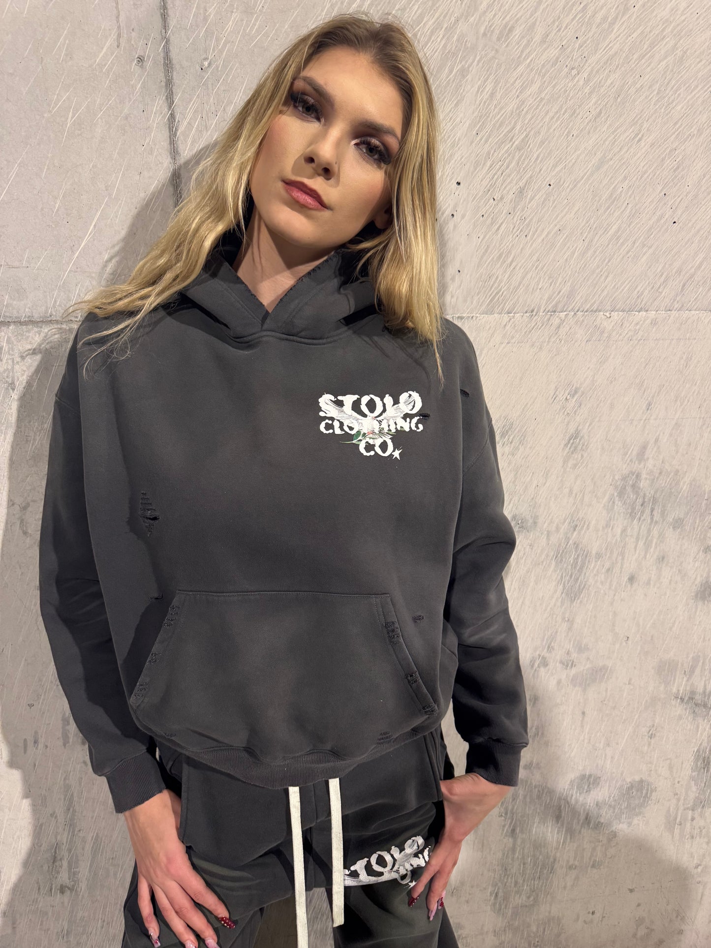 Stolo Clothing Co Birdies Hand-Frayed Sun Faded Boxy Hoodie