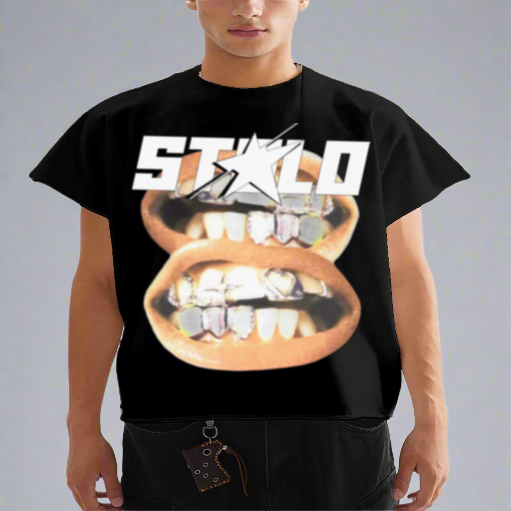 Stolo Clothing Co DOUBLE SMILE Raw Edge Boxy Non-Shrink Tank Top Tee