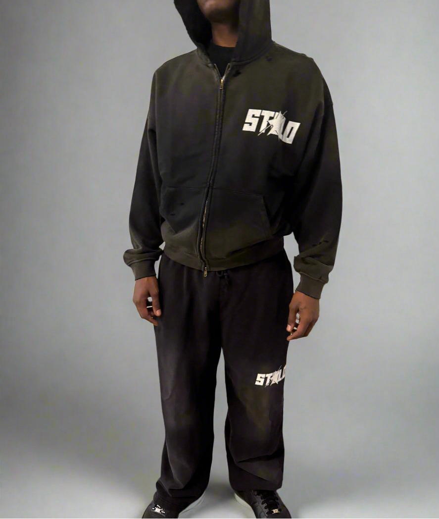 Stolo Clothing Co STARCHILD Pure Cotton Hand-Frayed Sun Faded Zip Hoodie