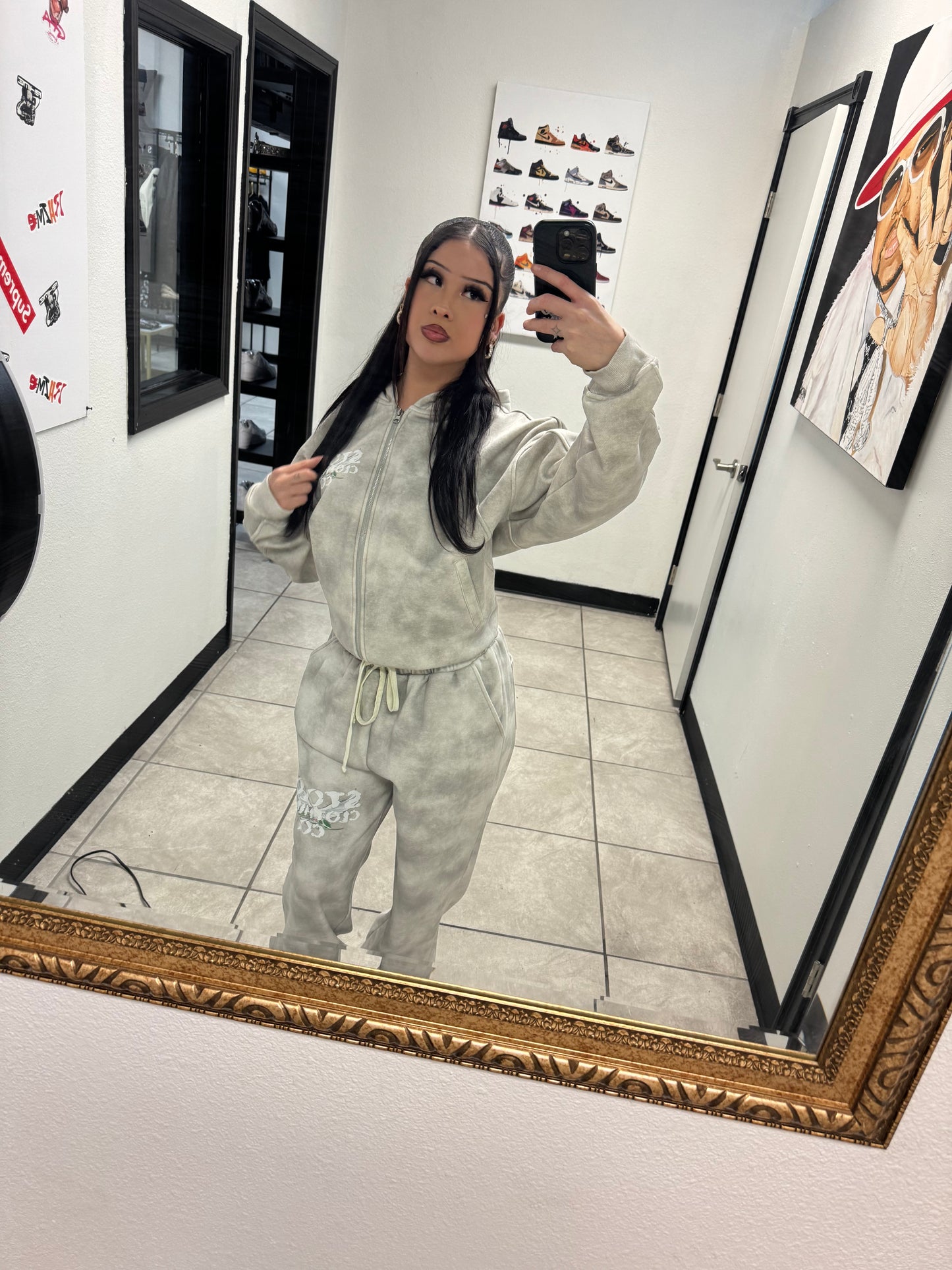 Stolo Clothing Co Birdies Dirty Washed Fleece Cropped Boxy Zip-Up Hoodie