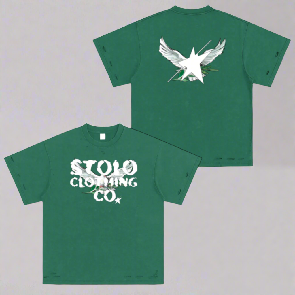 Limited Edition Stolo Clothing Co Birdies Heavyweight Snow Washed Hand-Frayed Tee