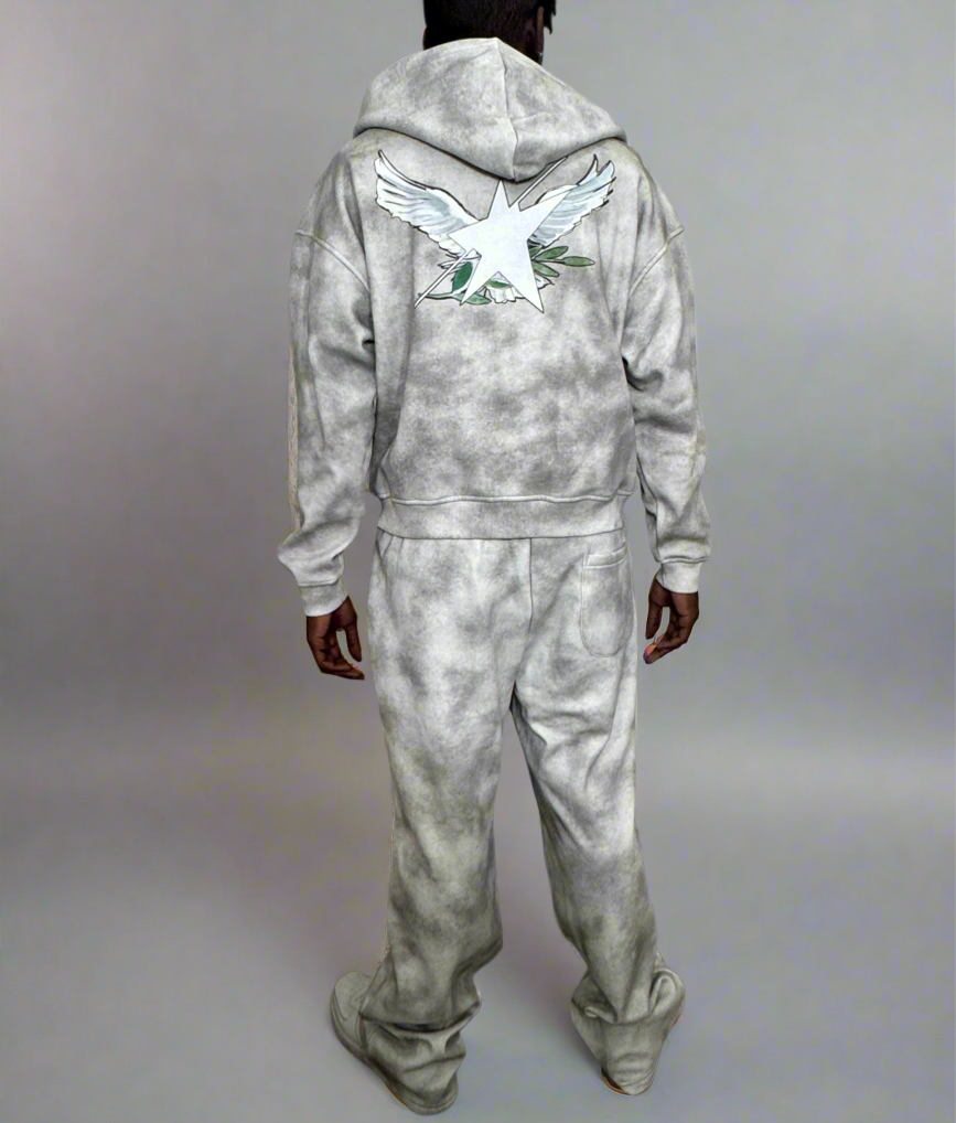 Stolo Clothing Co Birdies Dirty Washed Fleece Cropped Boxy Zip-Up Hoodie