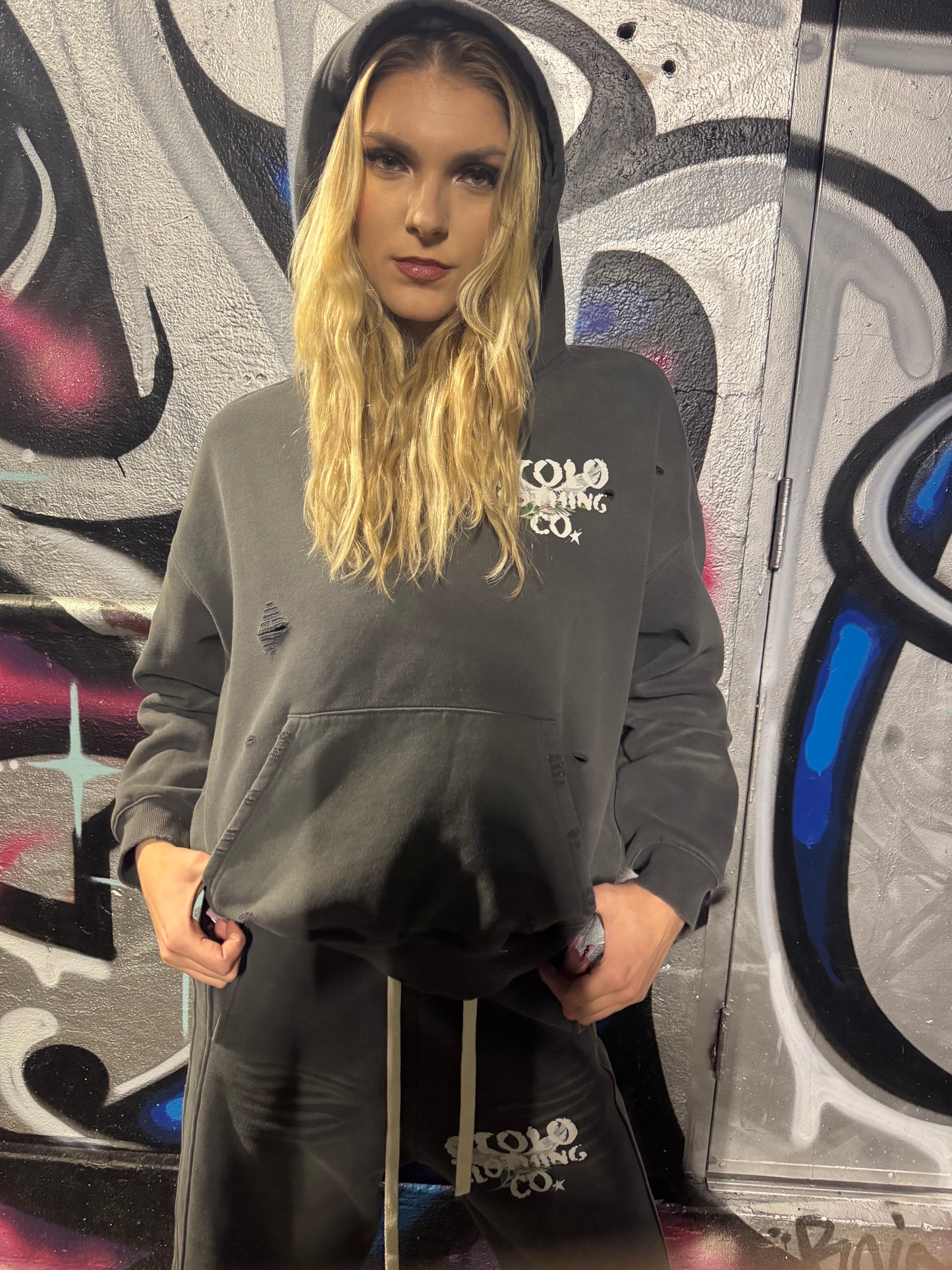Stolo Clothing Co Birdies Hand-Frayed Sun Faded Boxy Hoodie