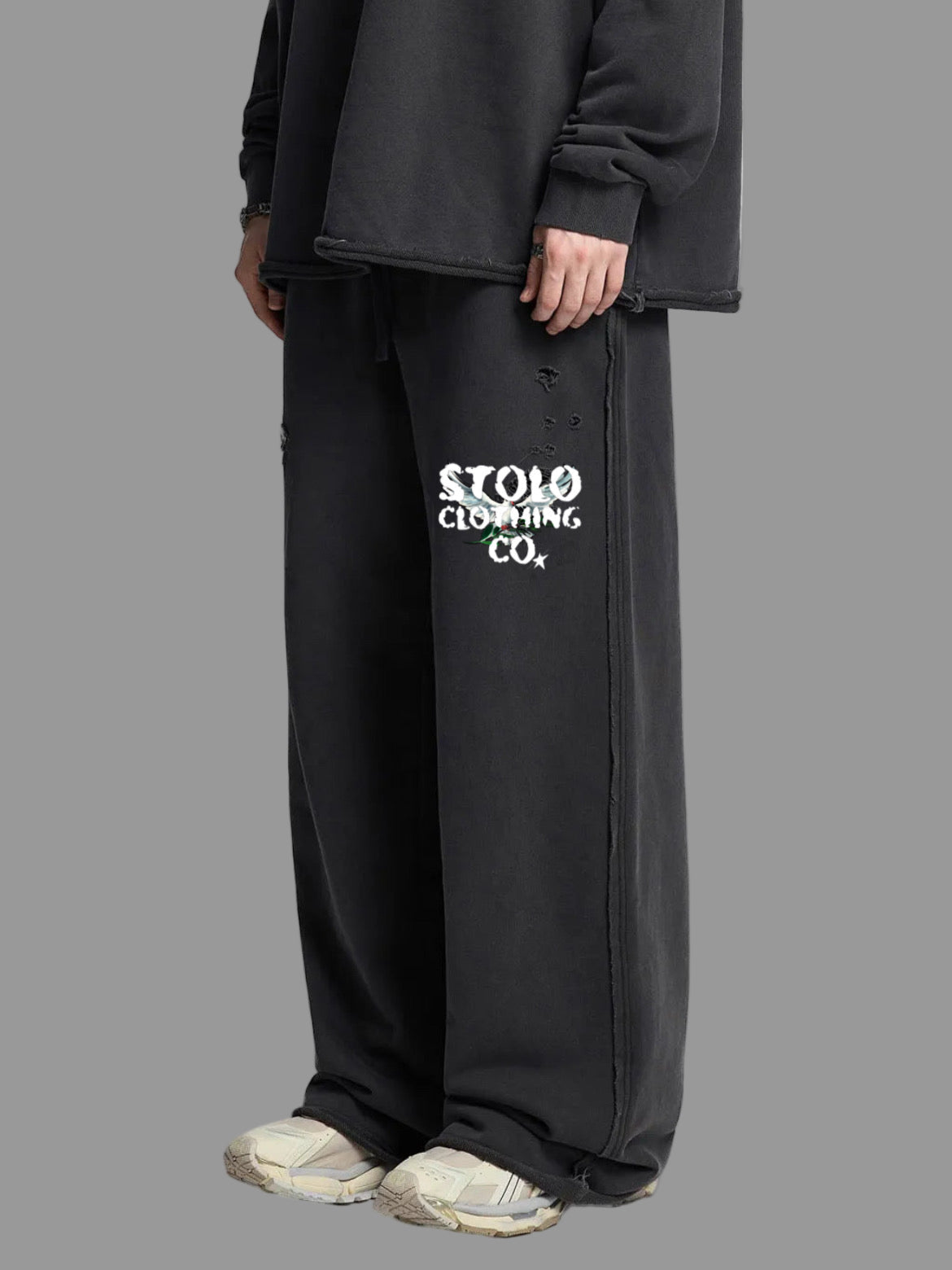 Stolo Clothing Co Birdies Hand Frayed Snow Washed Raw Edge Sweatpants