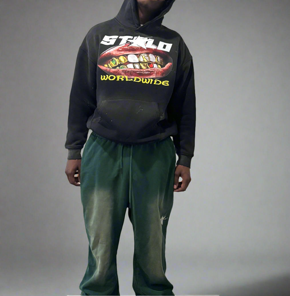 Limited Edition Stolo Clothing Co Smile Vintage Wash Frayed Fleece Hoodie