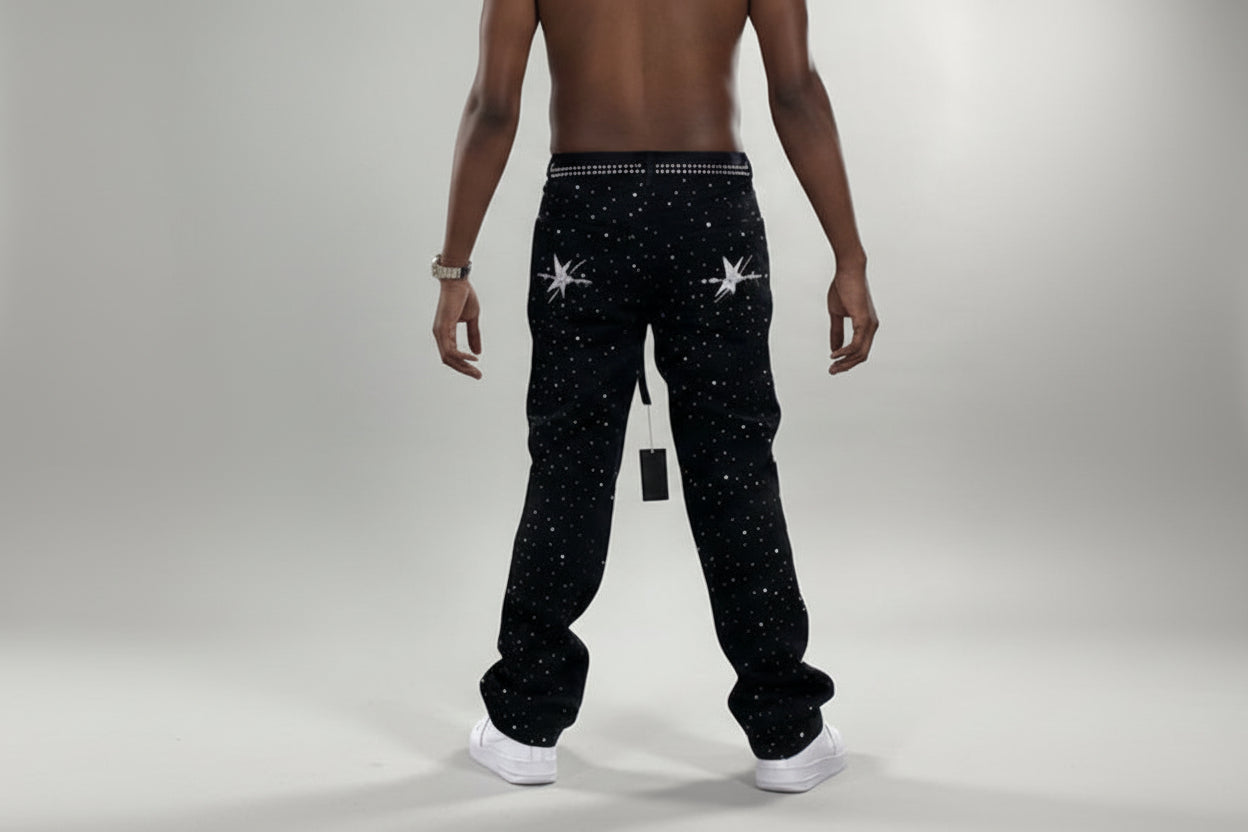 Stolo Clothing Co STARCHILD Unisex Full Rhinestone Loose Fit Straight Denim Jeans