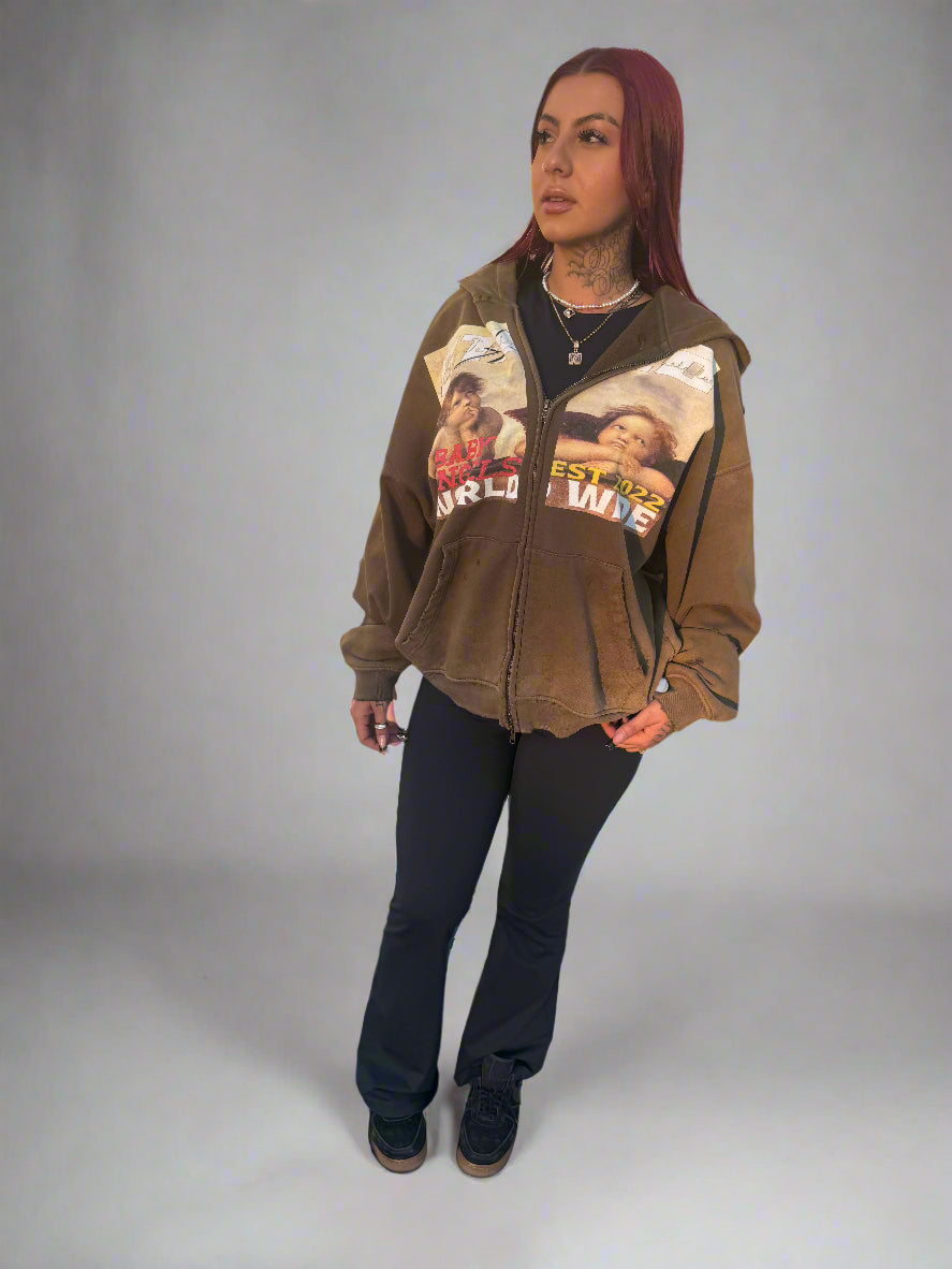 Stolo Clothing Co BABY ANGELS Hand-Frayed Sun Faded Zip Up Hoodie