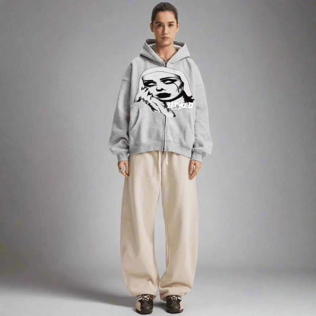 Stolo Clothing Co EVIL NUN Boxy Cropped Fleece Zip-up Hoodie