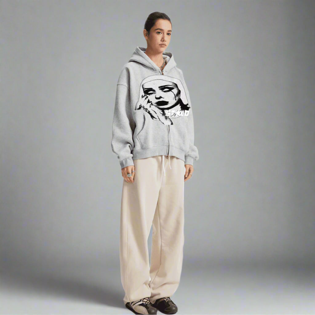 Stolo Clothing Co EVIL NUN Boxy Cropped Fleece Zip-up Hoodie
