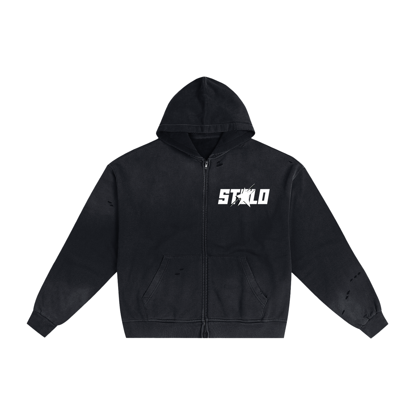 Limited Edition Stolo Clothing Co Still Shining Hand-Frayed Sun Faded Zip Up Hoodie