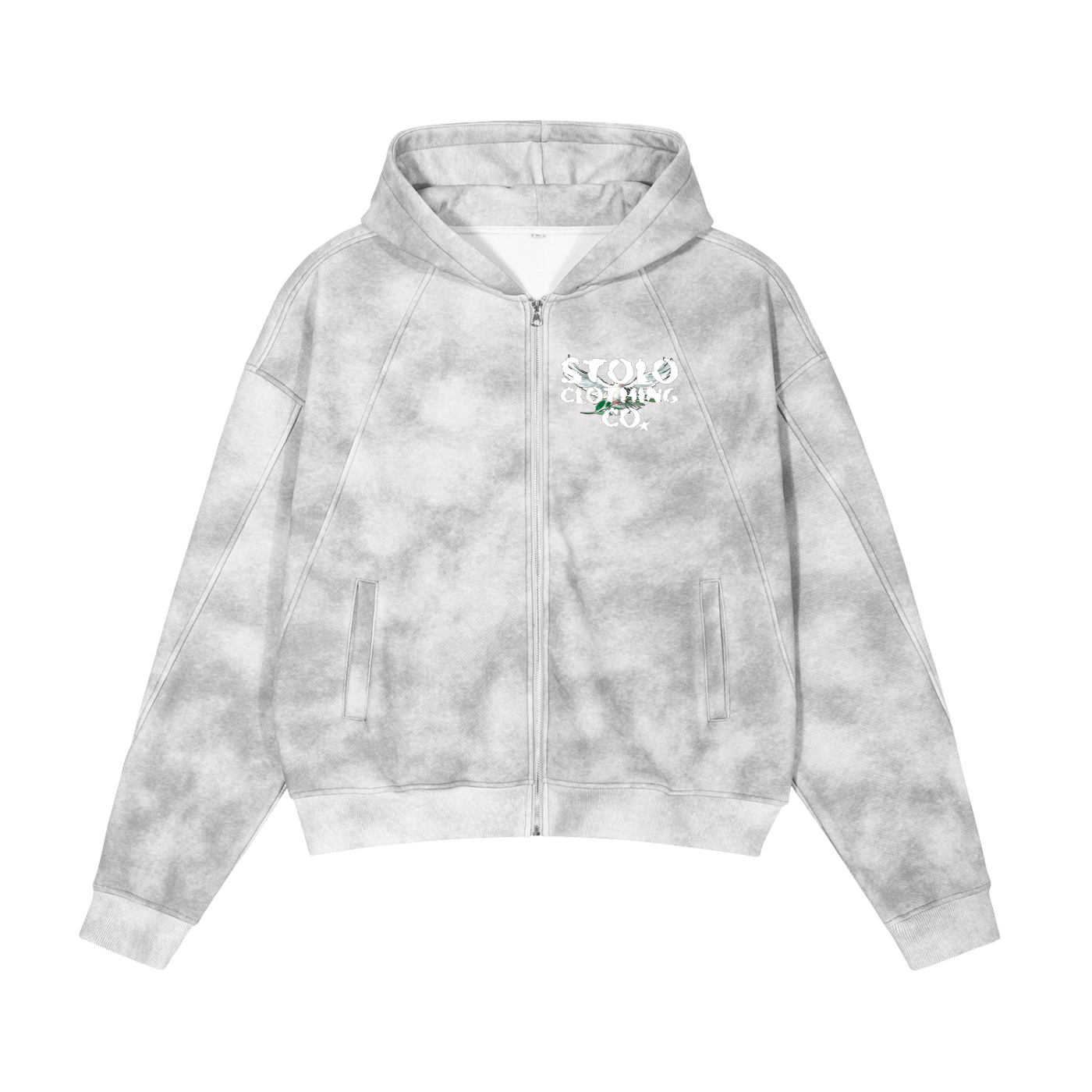 Stolo Clothing Co Birdies Dirty Washed Fleece Cropped Boxy Zip-Up Hoodie