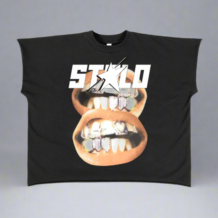 Stolo Clothing Co DOUBLE SMILE Raw Edge Boxy Non-Shrink Tank Top Tee