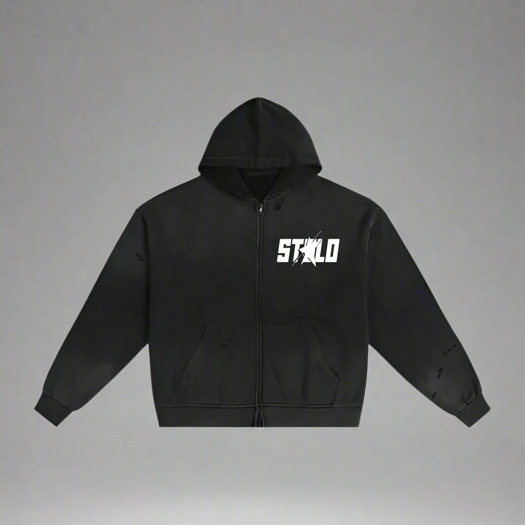 Stolo Clothing Co STARCHILD Pure Cotton Hand-Frayed Sun Faded Zip Hoodie