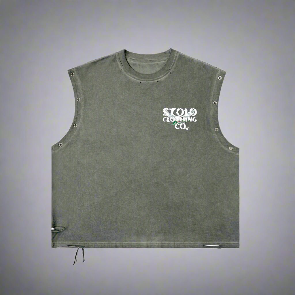 Stolo Clothing Co Birdies Distressed Grommet Eyelet Tank Top Tee