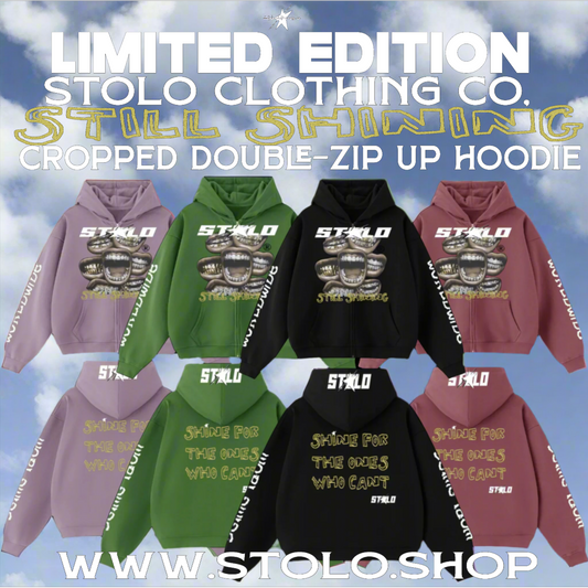 Limited Edition Stolo Clothing Co Still Shining Cropped Double-Zip Up Hoodie