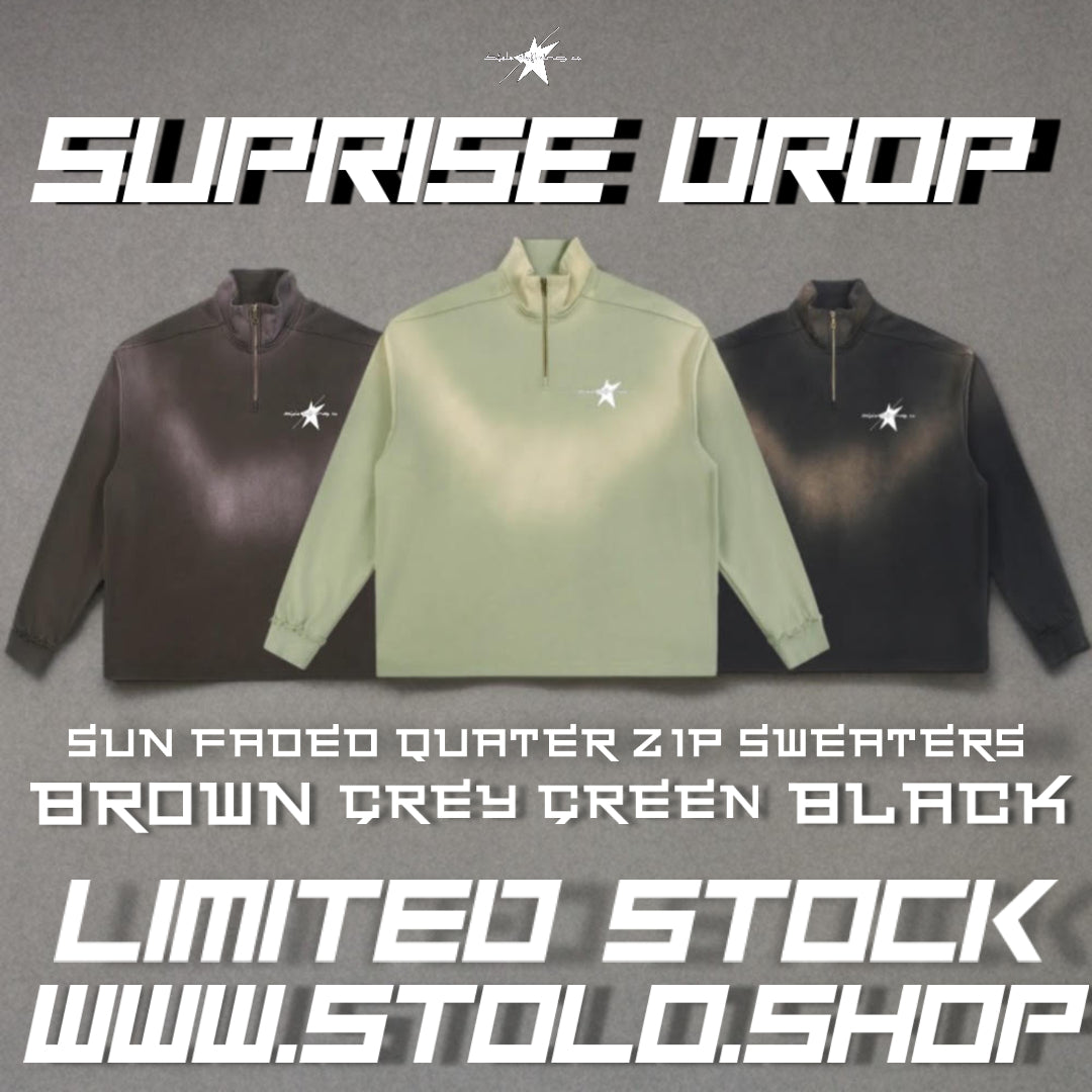 STOLO's Sun Faded Raw Edge Quarter Zip Up Sweaters