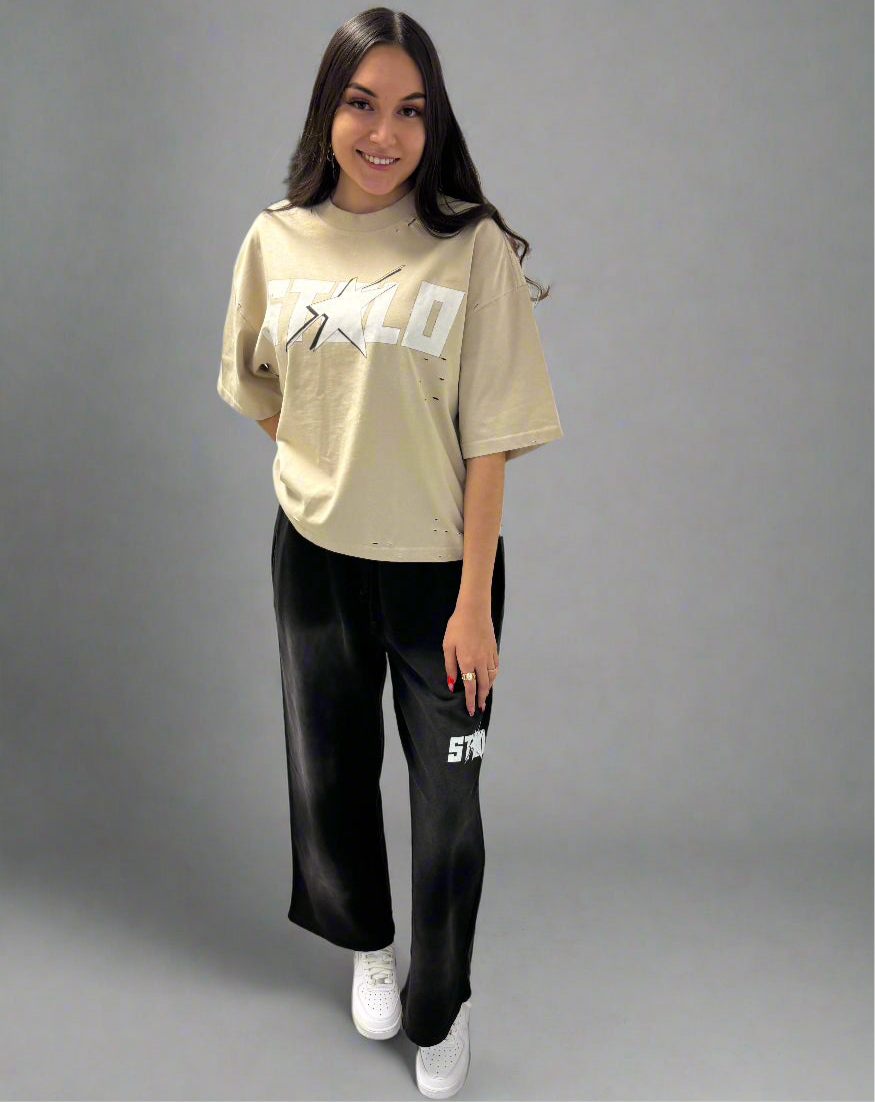 Stolo Clothing Co STARCHILD Pure Cotton Handcrafted Monkey Wash Baggy Sweatpants [ BLACK & BLUE ]