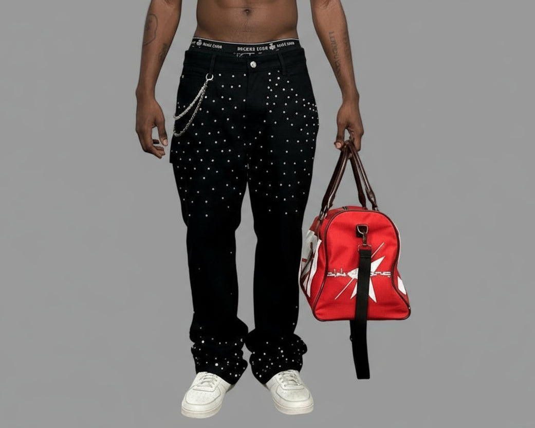 Stolo Clothing Co Essential Rhinestone-Embellished Unisex Straight-Leg Jeans w/ Wallet Chain