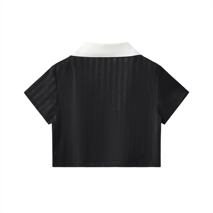 Stolo Clothing Co STARCHILD Contrast Collar Striped Cropped Jersey Tee