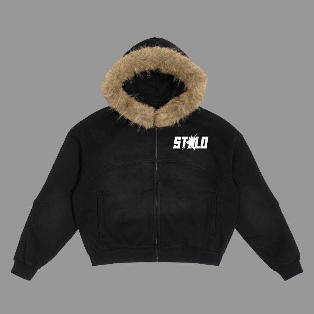 Stolo Clothing Co STARCHILD Sun Faded Boxy Detachable Fur Hoodie