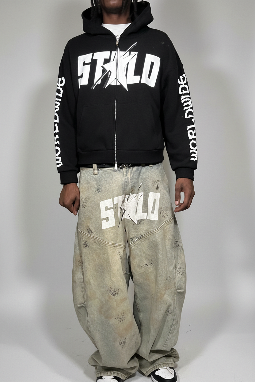 Stolo Clothing Co STARCHILD REBORN X WORLDWIDE Boxy Double Zip-Up Fleece Hoodie (380GSM)