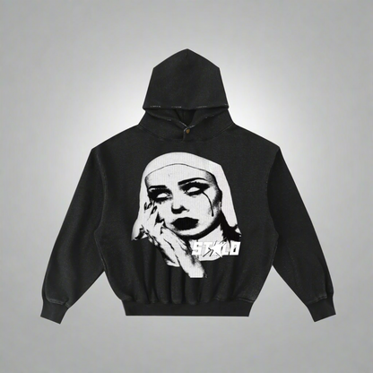 Stolo Clothing Co EVIL NUN Hand-Frayed Enzyme Washed Fleece Hoodie