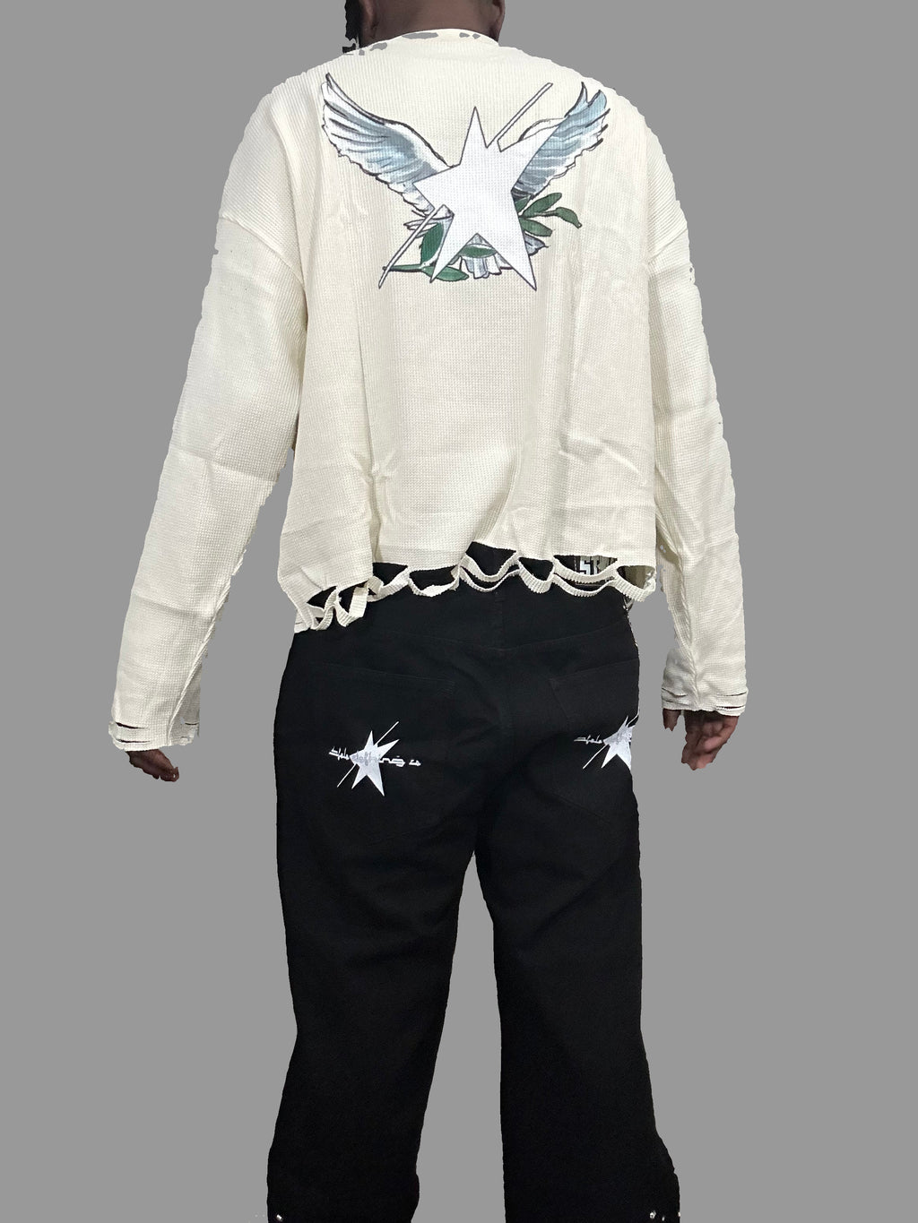 Stolo Clothing Co Birdies Waffle Cropped Distressed Sleeve Tee