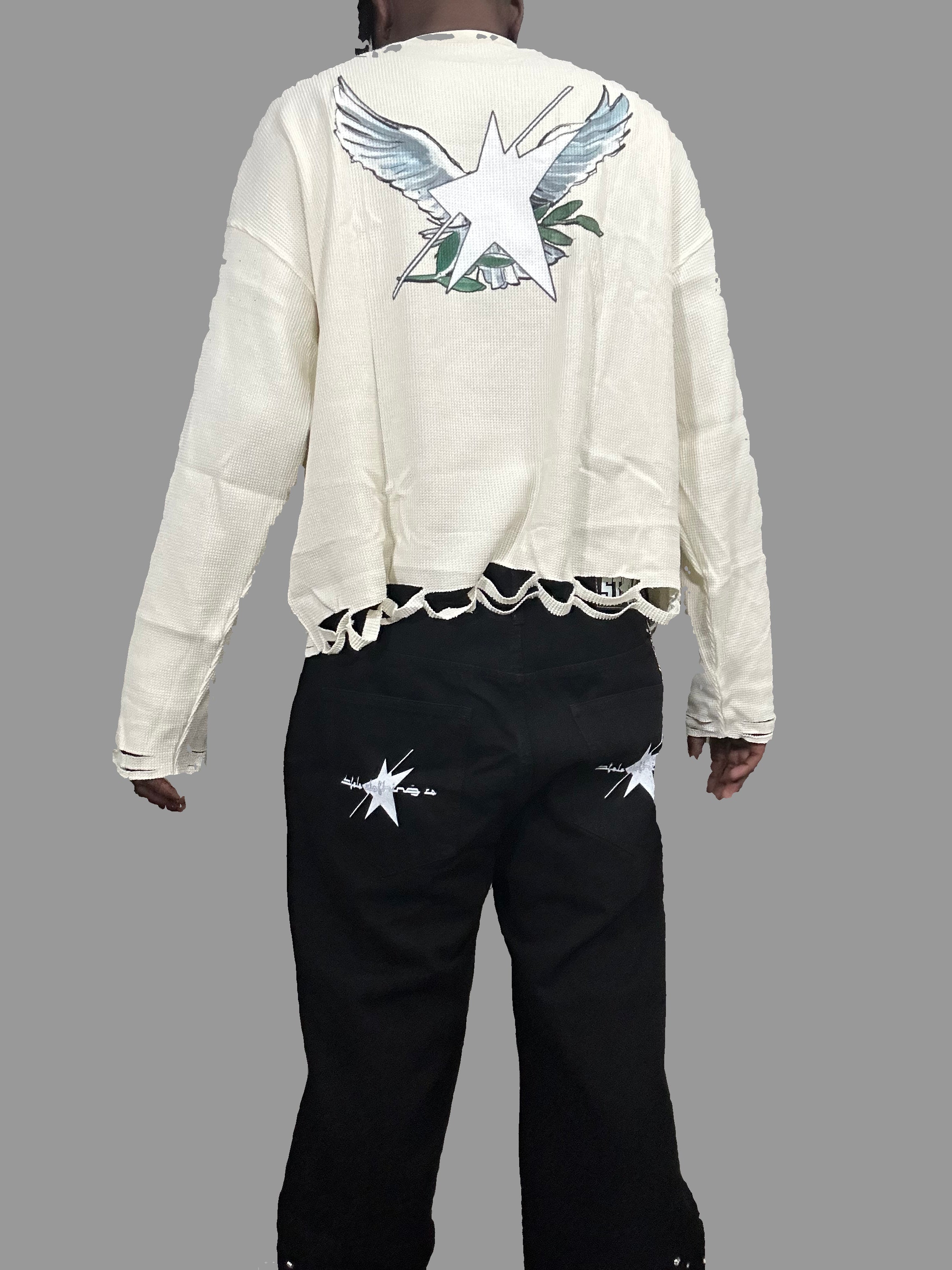 Stolo Clothing Co Birdies Waffle Cropped Distressed Sleeve Tee