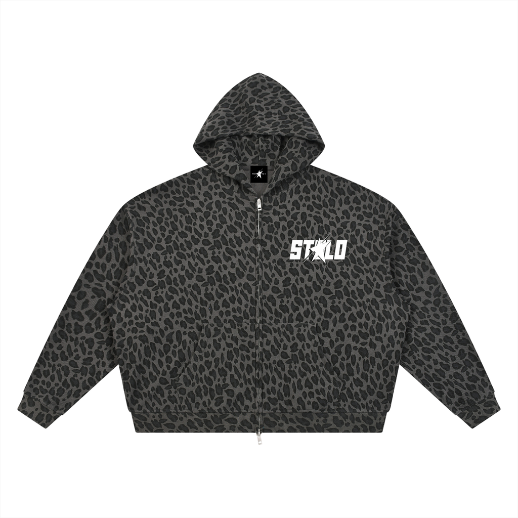 Stolo Clothing Co STARCHILD Leopard Print Waffle Texture Double Zip Up Hoodie