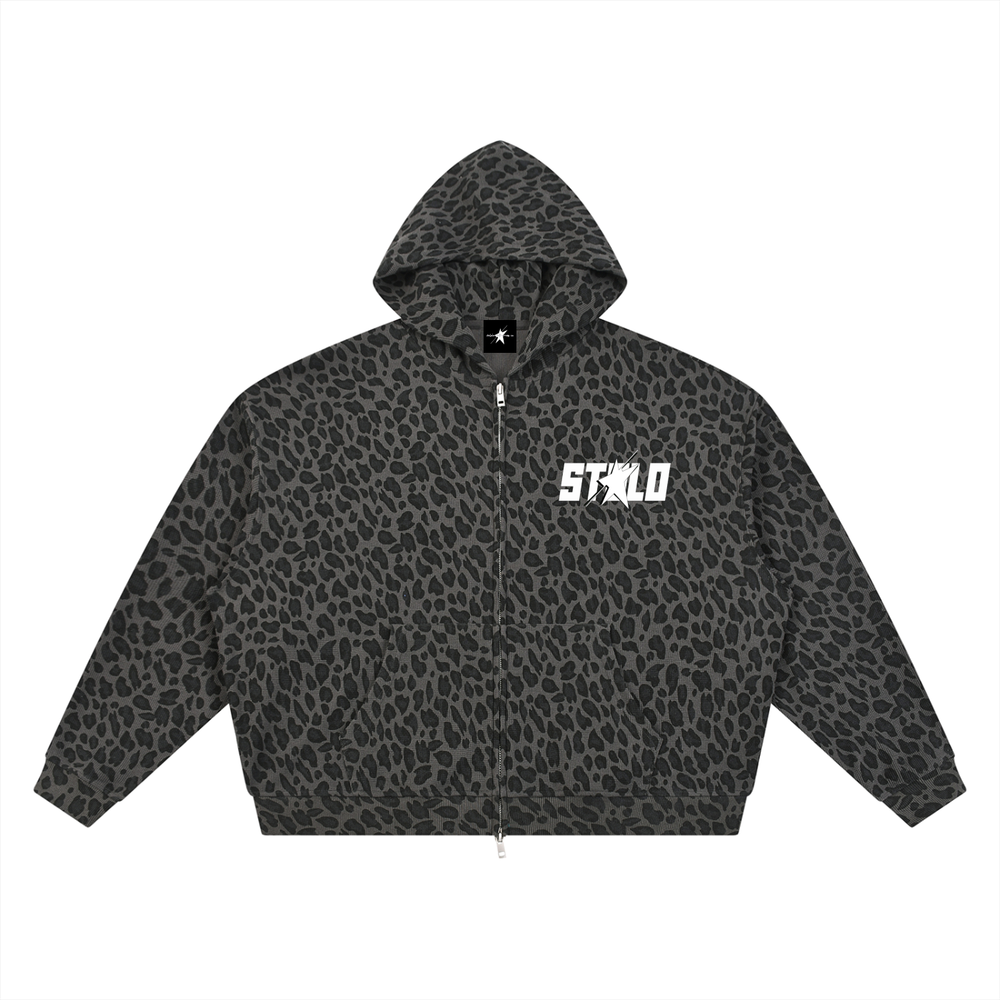 Stolo Clothing Co STARCHILD Leopard Print Waffle Texture Double Zip Up Hoodie