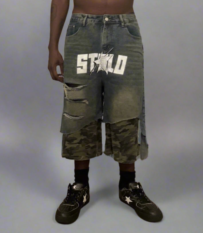 Stolo Clothing Co STARCHILD Frayed Camouflage Denim Shorts (JORTS)