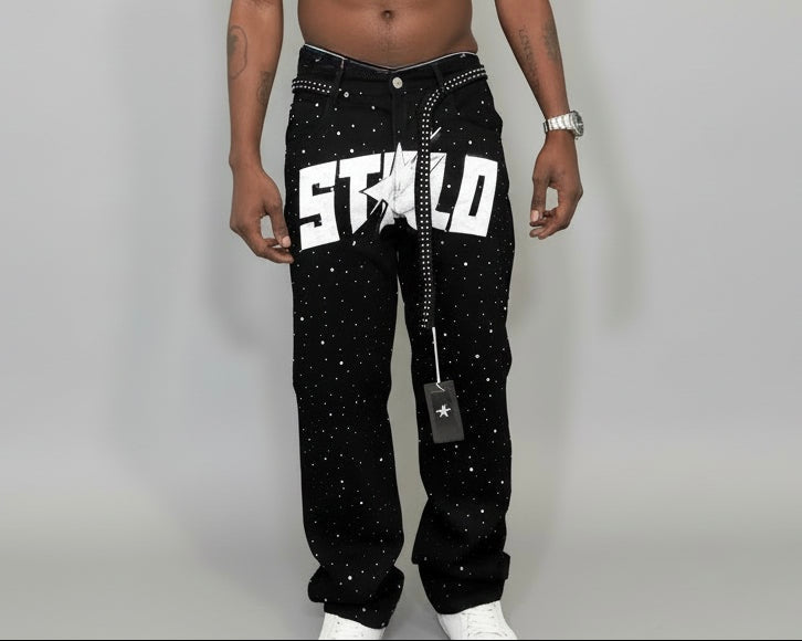 Stolo Clothing Co STARCHILD Unisex Full Rhinestone Loose Fit Straight Denim Jeans