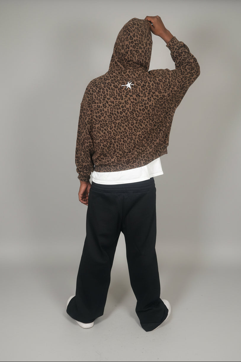 Stolo Clothing Co STARCHILD Leopard Print Waffle Texture Lightweight Double Zip Up Hoodie